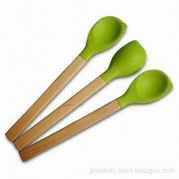Silicone Scoops with Wooden Handles, Various Colors and Sizes Available